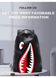 peach tree Waterproof Large Capacity Shark Print Backpack Suitable For School Laptop Travel Casual Business Fitness Outdoor Hiking Multi Function Fashion Gift For Men Boyfriend Vintage