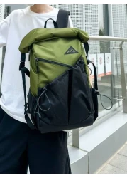 Lightweight Backpack With Waterproof Roll Top Closure Color Block Casual Fashion Portable Luggage Bag Suitable For Travel Outdoor Gym Students Personalized Gift Bags For Travel Laptop Bag Hiking Bag T