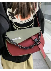 peach tree 1pc Men s Messenger Bag Bicolor Patchwork Letter Chain Decor Shoulder Bag Casual Nylon Waterproof Mini Crossbody Bag Suitable For Daily Use Halloween Christmas Gift For Boyfriend Student Ou