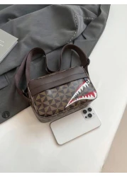 Fashionable Men s Casual Plaid Shoulder Sports Sling Bag Personality Small Square Men s Bag Business Personality Shark Mouth Anime Luxury Bags