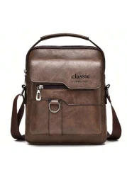 1 قطعة حقيبة كتف رجالية، حقيبة جلد صناعي عبر الجسم جديدة، حقيبة يد عمودية جلد صناعي كلاسيكية محمولة، حقيبة كتف