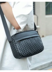 New Black PU Printed Sophisticated Men Sling Bag Dark Style Small Pouch Bag For Business Commute Travel Phone Holder Fashion Casual Outdoor Fitness Cycling Street Shoulder Bag Gift Adjustable Strap Zi