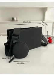 Simple Solid Color Fashionable 2Pcs Set Shoulder Bag Crossbody Bag Sling Bag Side Bag Square Bag Box Bag With Mini Coin Purse For Travel Vacation Business Casual School Waterproof Valentines Gift Slin