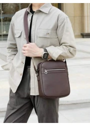 Messenger Bag For Men PU Leather Crossbody Shoulder Bag With Side Strap Vintage Style Daily Office Business Bag Suitable For Work Travel Gift For Men