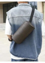 حقيبة دلو مطبوعة بنمط المربعات من البولي يوريثان، حقيبة كتف محمولة متعددة الاستخدامات مناسبة للعمل والتسوق و