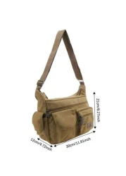  Vintage Canvas Messenger Vintage Style Canvas Messenger Bag Adjustable Strap Multiple Pockets Large Capacity Daily Commute Shoulder Bag Zipper Color Random