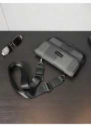 New Men s Flip Cover Mailman Bag Large Capacity Fashionable Checkered Embossed Small Chest Bag Versatile Outdoor Men s Crossbody Bag PU Waterproof Small Square Bag Men s Shoulder Bag Wear Resistant Co