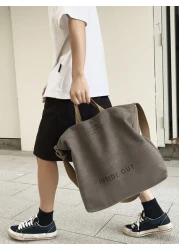 peach tree 1pc Peach Tree Fashion Simple Letter Print Large Capacity Lightweight Fit 12 Inch Tablet Bag For Men Retro Canvas Solid Color Crossbody Bag Christmas Men Bag Vacation Travel Essentials Dad