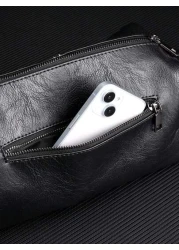 New Men s Commuter Shoulder Messenger Bag Lightweight PU Soft Leather Small Bag Minimalist Sophisticated Pillow Bag