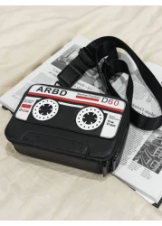 peach tree Multifunction Men Messenger Bag Retro Radio Cassette Recorder Shoulder Bag Casual Simple PU Waterproof Square Bag For Travel Outdoor Gift For Young Men Father Halloween Christmas