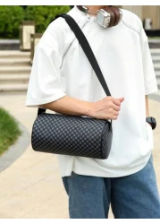 حقيبة كتف قياسية كروسبودي بسيطة طراز كوري عصري للجنسين مطبوعة بطراز رجعي، حقيبة إسطوانية مستطيلة للطلاب