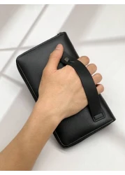 حقيبة جلد معالج طويلة بسوستة ، هدايا موضة حقائب كاجوال فاخرة في فصل الشتاء والميلاد، حقيبة يد رجالية بسوستة ،