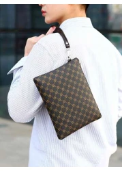 حقيبة الرجال الجلدية الأنيقة بسحاب من البولي يوريثان، محفظة رجالية من جلد البولي يوريثان باللون البني، محفظة