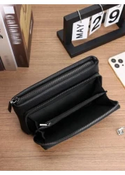HOVI S Classic Solid Color Retro Clutch Bag Simple Business Large Capacity Lightweight Waterproof Daily Commuting Mobile Phone Bag Man Bag Students Travel Winter Holiday Wash Bag Old Money Multi Card