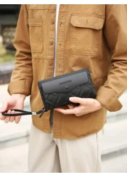 حقيبة كلاتش جلد صناعي واحدة باللون الأحادي للرجال، حقيبة معصم متعددة الأقسام مزودة بإغلاق مغناطيسي وسحاب، مت