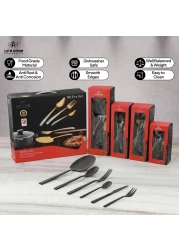 LIFE SMILE Cutlery Set, 18/10 Pure Stainless Steel Flatware Set with Stand, Rust Proof &amp; Fade Proof Dinnerware Set (SHINE BLACK, 88 Pieces)
