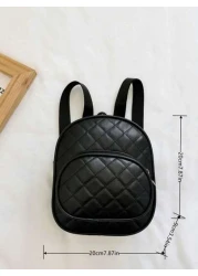 1pc Girls PU Leather Backpack Fashionable Quilted Embroidery Casual Travel Mini Backpack With Zipper Closure Ideal Gift Choice For Outdoor Shopping All Season