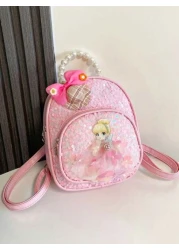 low tea 1pc Shiny Sequin Fabric Backpack Fashionable Shellfish Sequins Cartoon Princess Design School Bag Travel Daypack Backpack Backpack School Backpack Rucksack School Bag Bookbag Bag Dinosaur Bag