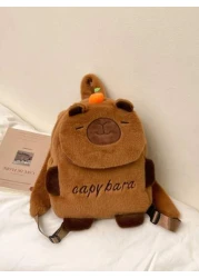 1pc Soft Plush Adorable Capybara Backpack Big Children Casual Plush Backpack Flip Backpack Adjustable Strap And Zippered For Travel Shoping Parties Holidays Supermarket Festive Events School Occasions