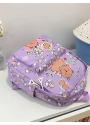 1pc Cute Capybara Backpack Cartoon Animal Print Casual Style Back To School Backpack With Zipper Closure And Adjustable Shoulder Straps Suitable For Campus And Travel