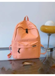 1 PC Back To School Classic Basic Large Capacity School Bag With Laptop Compartment Fashion Versatile All Purpose Backpack Purse Simplicity Solid Color Sports Bag Premium Nylon School Backpack With Ad