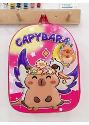 1 Pc New Boys And Girls Cartoon Capybara Print Pvc Nylon Backpack Adjustable Straps Zipper Closure Cute Casual Bag For School Outdoor Activities Travel And Friends Gift