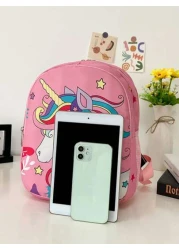 1pc Cute Backpack Nylon Cloth Double Zipper Closure Summer New Style Pink Rainbow Unicorn Schoolbag Fashionable Cartoon Backpack Comfortable Shoulder Strap Large Capacity Multifunctional Suitable For