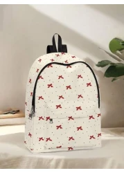 1pc Colorful Bow Backpack With Pockets Zipper Closure Suitable For Boys And Girls Stylish Everyday Use Backpack For School And Outdoor Activities