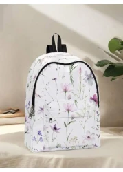 1pc Floral Print Backpack Zipper Closure With Pockets Stylish Backpack For Boys And Girls Suitable For School Outings And Daily Use