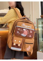 1 Pc Cute Cartoon Capybara Backpack Large Capacity Multiple Pockets Schoolbag With Adjustable Shoulder Sraps And Lightweight Design Bookbag Perfect For Students Teens And Kids For School Back To Schoo