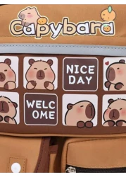 1 Cute Giant Kapibara Pattern Contrast Color Backpack Suitable For Teenagers Large Capacity Lively Student Bag With Multiple Pockets Fashion School Bag Handbag Personalized Lightweight School Backpack