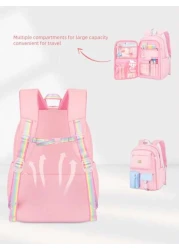 1pc Cute Dopamine Color Block Backpack With Adorable Pendant Large Capacity Girl Backpack Polyester Material Zipper Closure Suitable For School Work Commute Daily Use Back To School Gift