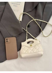 1 Pc New Style Girls Solid Color Diamond Quilted Pattern Pu Small Crossbody Bag Metal Strap Magnetic Closure Fashionable And Versatile For Outings Shopping Gatherings Or As A Gift For Friends