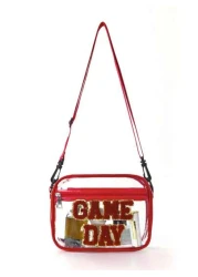 1pc Kids Cute Fashion Tpu Transparent Crossbody Bag Chenille Letters Embroidery Game Day Adjustable Shoulder Strap Zipper Closure Waterproof Simple Style Suitable For Going Out And Daily Commuting Hol