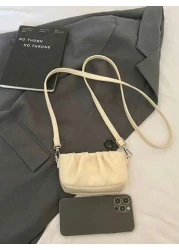 1pc New Fashion Elegant Solid Color Pearl Handbag With Pleats Shoulder Crossbody Bag