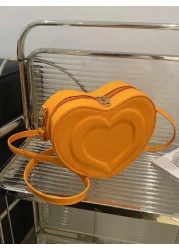 1pc A Cute And Fresh Style Heart Shaped Crossbody Bag Made Of Pu Material With Zipper Closure Adjustable Shoulder Strap And Large Capacity It Is Suitable For Teenagers Whether It Is For Students Daily