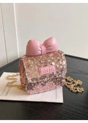 حقيبة كتف صغيرة رائعة ذات شريط لامع على شكل ربطة ، حقيبة كاجوال للخروج الجديدة للصيف