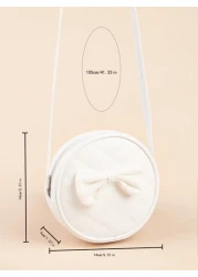 1pc Girls PU Quilt Plaid Bow Soft Sweet Round Mini Crossbody Bag Suitable For Daily Use