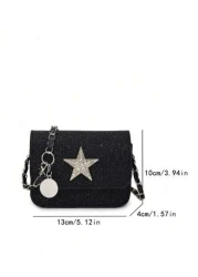 1pc Fashionable Sweet Shining Star Bag Crossbody Super Hot Chain Versatile Exquisite Small Bag Niche Mini Lipstick Bag Fashionable Chain Shoulder Strap With Sweet Five Pointed Star Decoration Suitable