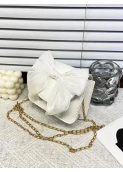 1pc Is Made Of Pu Material A High Grade Small Bag For Girls A Popular Niche Lipstick Bag A Retro Crossbody Bag A Mini Chain Small Square Bag With Lychee Pattern And Bow Which Is Sweet And Fashionable