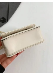 1pc Diamond Chain Small Bag Girl s Crossbody Bag Fashionable Mini Embroidery Simple One Shoulder Small Square Bag Pu Material Lock Closure Suitable For Girls Daily Use Attending Parties Going Out Shop