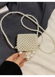 1pc Girls Handmade Faux Pearl Beaded Purse With Pearls Decoration Mini Flap Bag With Elegant Princess Style Suitable As Summer Festival Gift Or Daily Wear