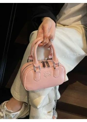 1pc Girls Plain Cute Girl Print PU Handbag Zipper Closure Simple Versatile Girl Crossbody Bag Suitable For Daily Or Festival Use