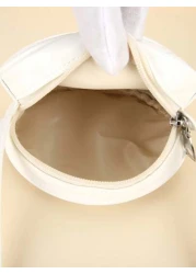 1pc Girl s White PU Shoulder Bag Fashionable Cute Bow Design Small Round Bag With Rhombus Embroidery Fits For Phone And Coins Zippered Closure Suitable For All Seasons