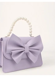 1pc Girls Lovely Mini Dual Fabric Bow Knot Handbag Crossbody Bag For Everyday Outfits
