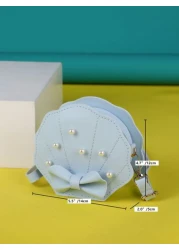 Girls Faux Pearl Bow Decor Dome Bag Mini Blue
