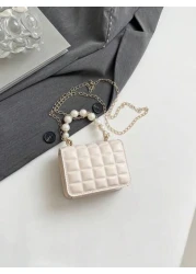 1 قطعة حقيبة مسائية مربعة ذات نجمة خماسية من اللؤلؤ وشبكة الماس، بتصميم فريد مزود بسلسلة كتف، مريحة وقابلة للا