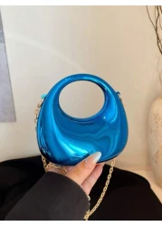 1pc Simple Handbag Acrylic Crescent Bag New Bright Chain Bag One Shoulder Handbag Fashionable Multifunctional One Shoulder Crossbody Evening Bag Suitable For Teenagers To Travel Daily Matching Suitabl