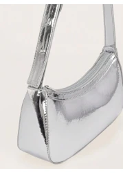 1 حقيبة يد من المرآة الفضية، حقيبة جلد لامعة انعكاسية، حقيبة كتف