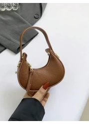 1pc Glossy Patent Leather Solid Color Mini Handbag Adjustable Crescent Shaped Handle For Kids